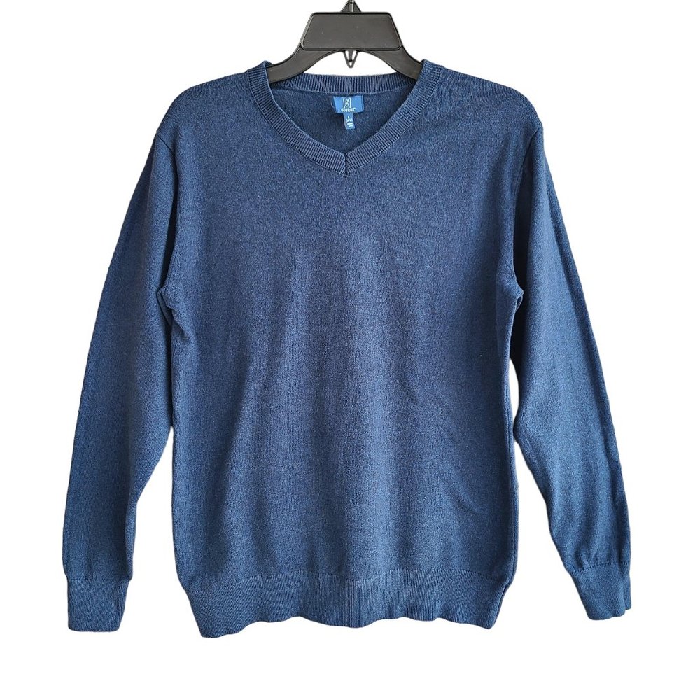 George Mens Knit Sweater Pullover V-neck Long Sleeves Blue Size S